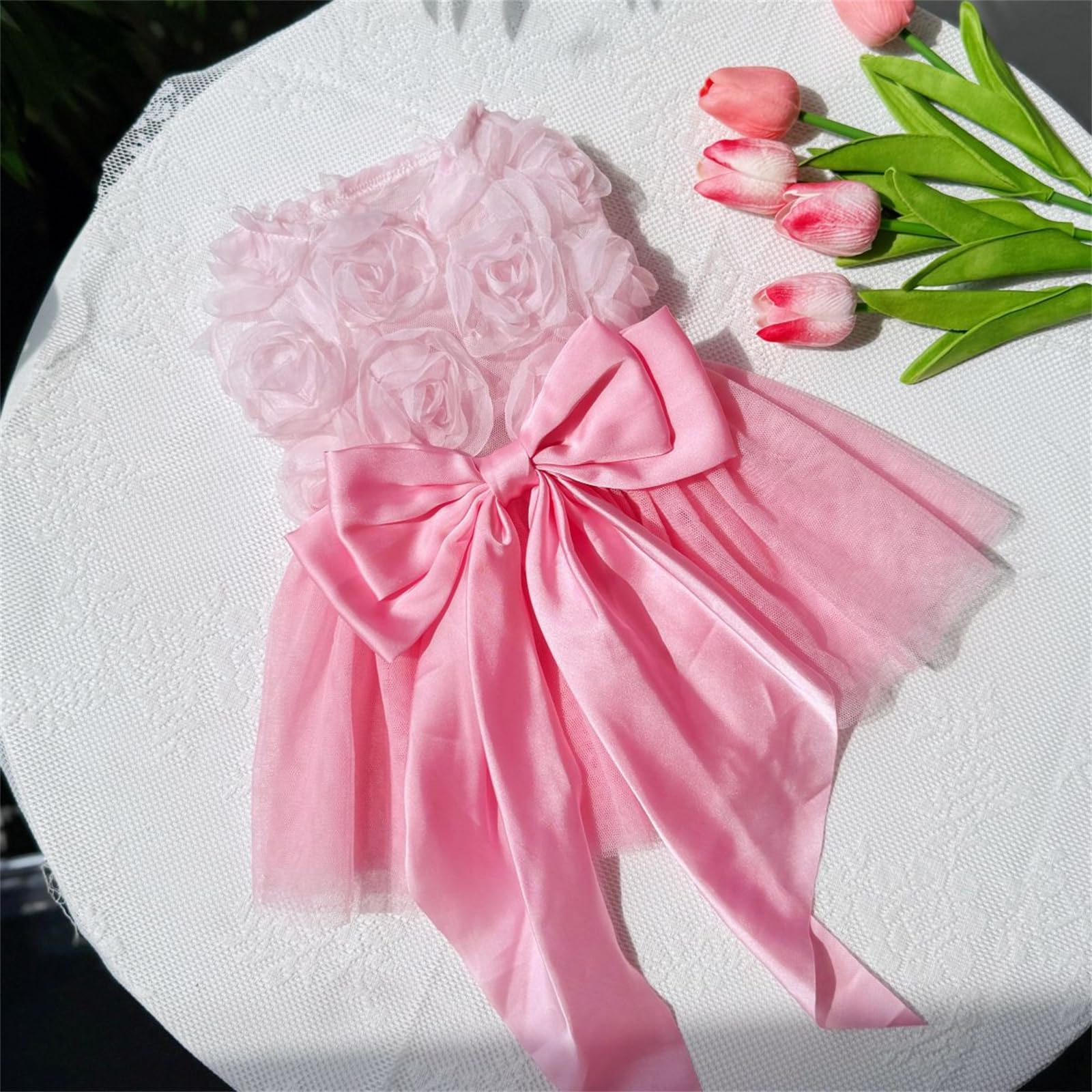 Yaopelky Small Dog Wedding Dresses Rose Flower Bowknot Dog Cat Dress Puppy Tulle Dress Doggie Tutu Skirt Cat Outfit Pet Costume for Yorkie Teddy Chihuahua - Image 2