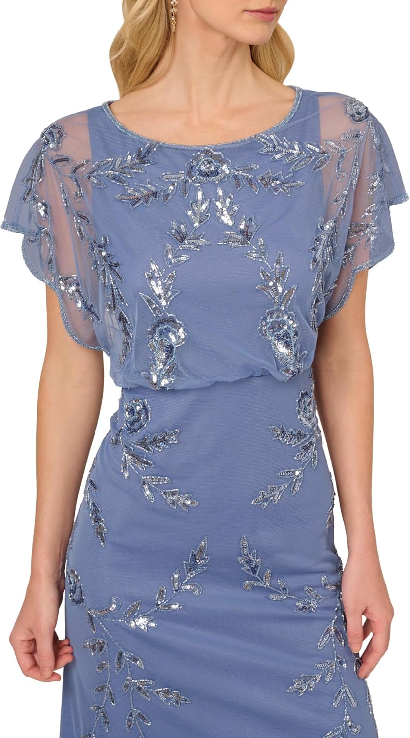 Adrianna Papell Beaded Flutter Blouson Dress, ICY Sage