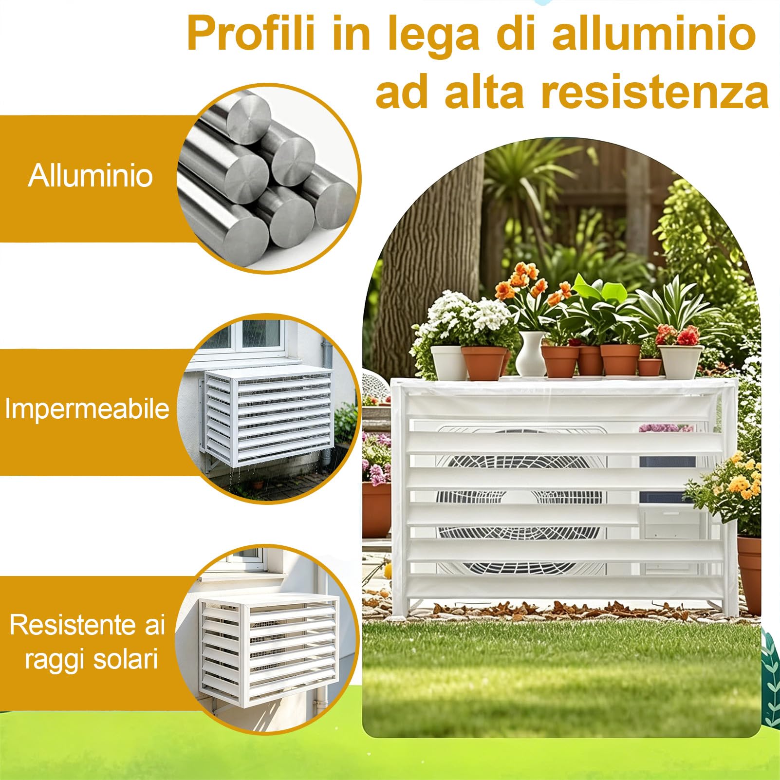 Copertura AC In Alluminio Copri Motore Condizionatore Esterno, 2-3P Copertura per Pompa di Calore, Cover Clima Blade - Protegge da Sole, Vento, Riduce Rumore, Marrone, L110×W60×H80cm