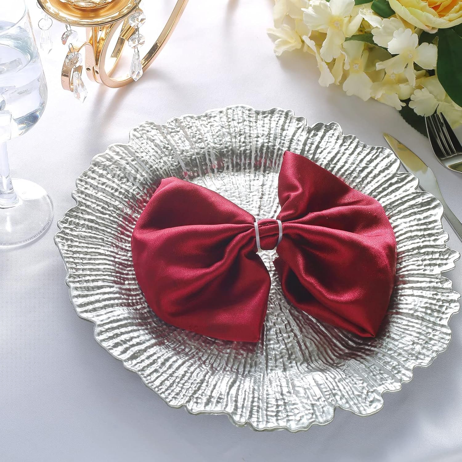Efavormart 6 Pack 13" Round Silver Plastic Reef Charger Plates Ruffled Rim Dinner Charger Plates For Weddings Events