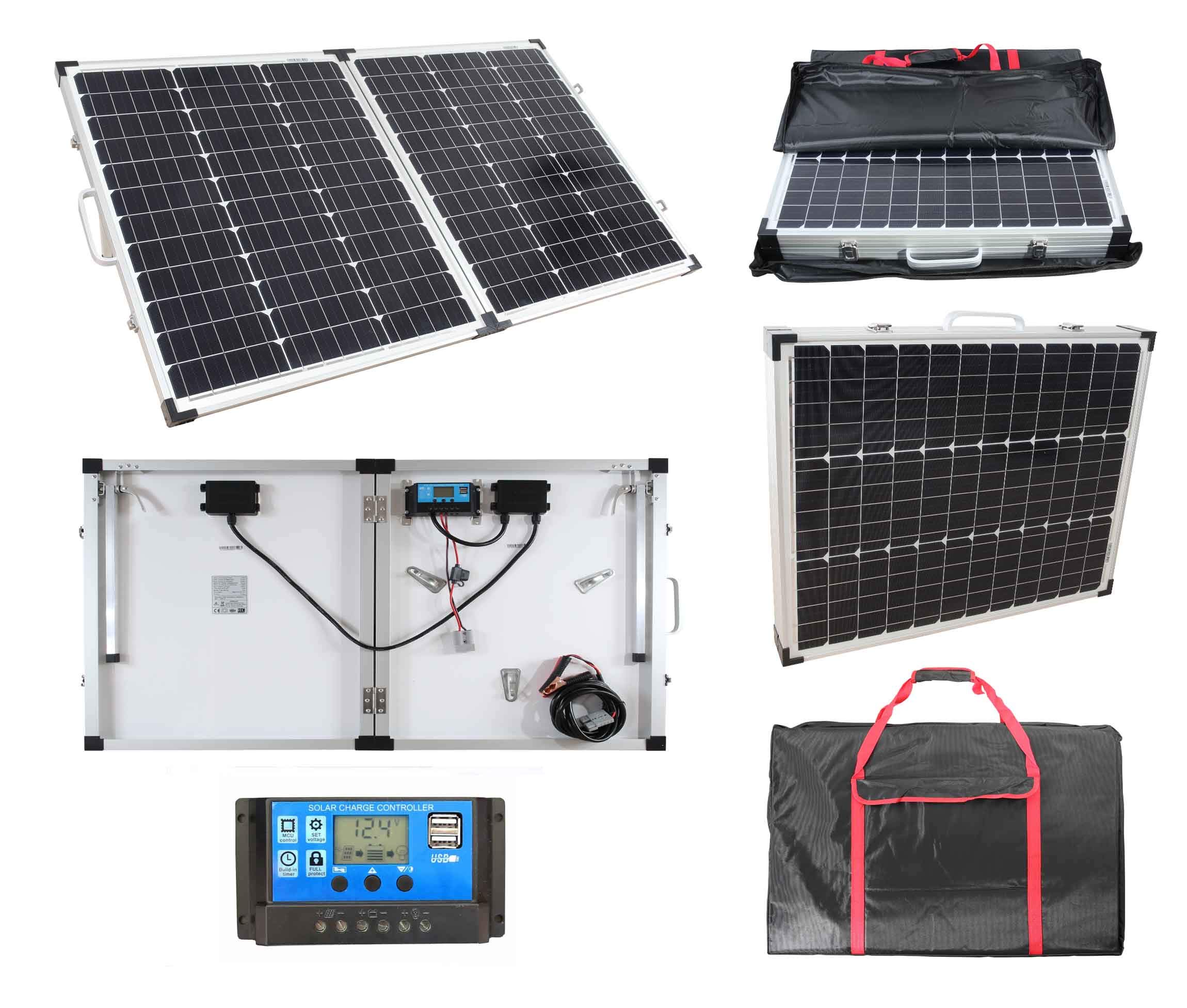 Lowenergie 100w Folding Solar Panel Mono Crystalline 12v or 24v Portable Battery Charger Kit Camping Caravan Boat Off Grid with Bag and Charge Controller