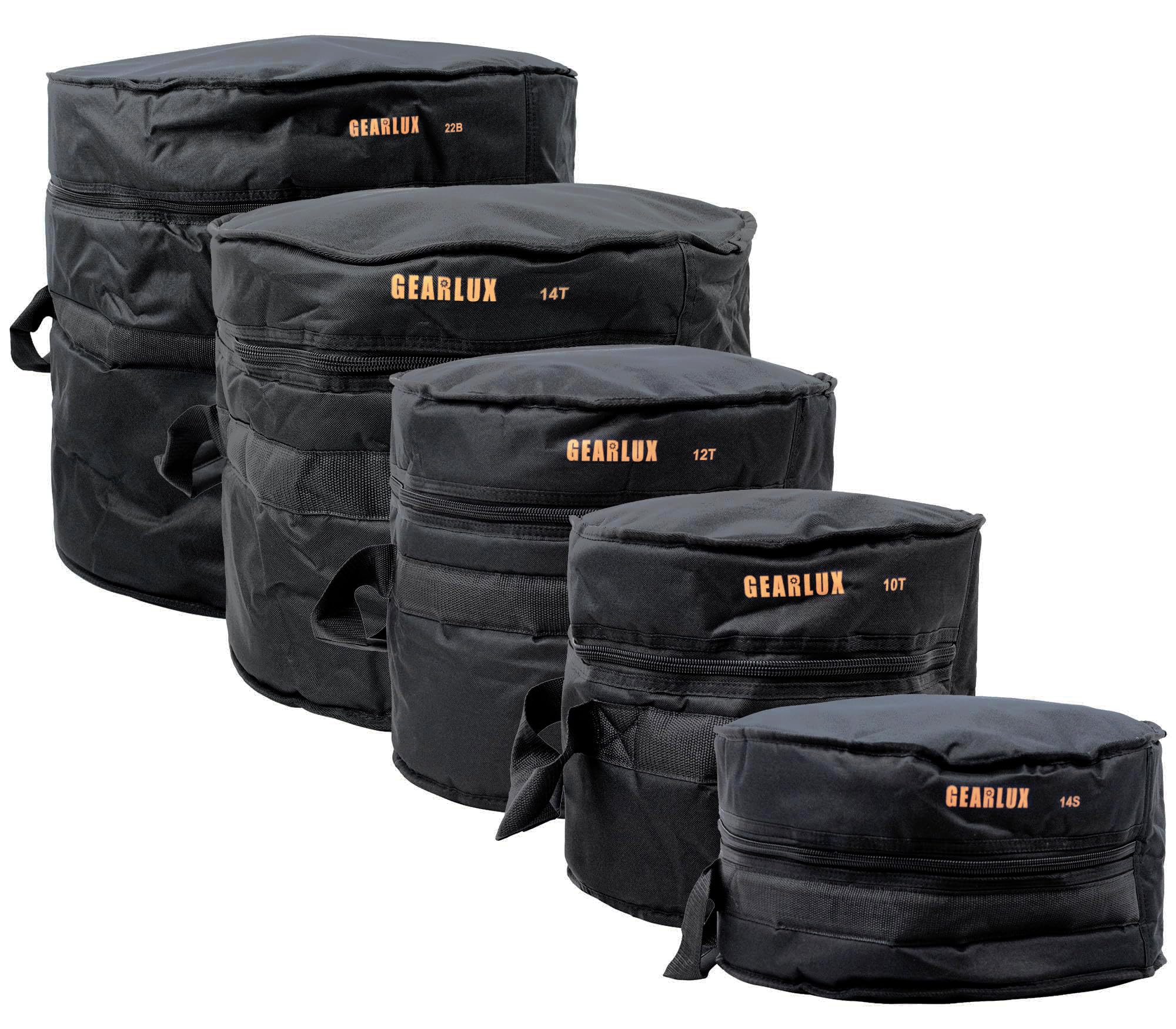Gearlux 5-Piece Drum Bag Set with 10mm Padding for 10" Tom, 12" Tom, 14" Tom, 14" Snare, and 22" Bass Drum