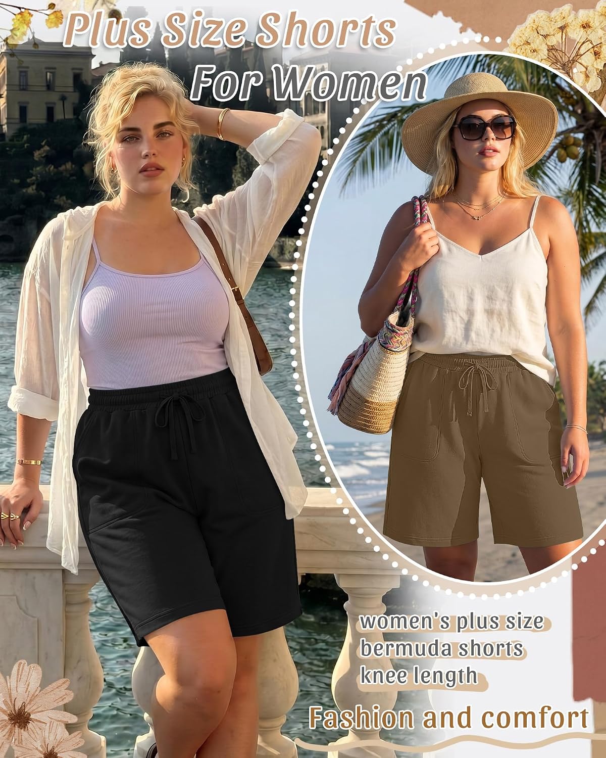 Riyiper 3 Pack Women's Plus Size Bermuda Shorts Casual Summer Knit High Waisted Athletic SweatShorts with Pockets Xl-5XL