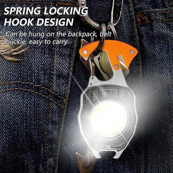 2023 New Multifunction Keychain Flashlight, LED Small Flashlight, Cob Small Flashlights,Small Keychain Work Light,Screwdriver Bottle Opener for Outoor Hiking Fishing, Also Lighter (Blue)