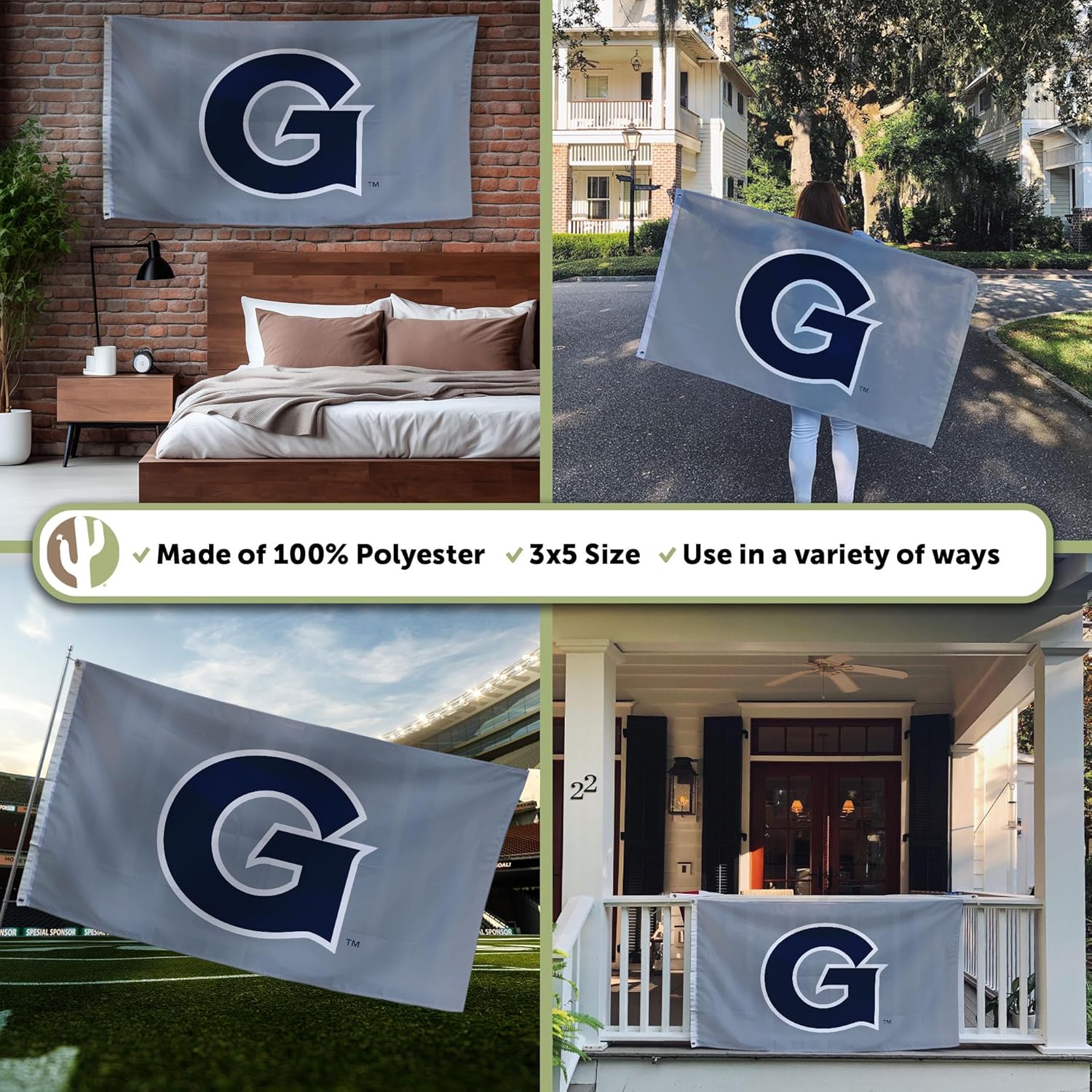 Desert Cactus Georgetown University 100% Polyester Indoor Outdoor 3x5 feet Banner Hoyas GU (Flag D) - Image 3
