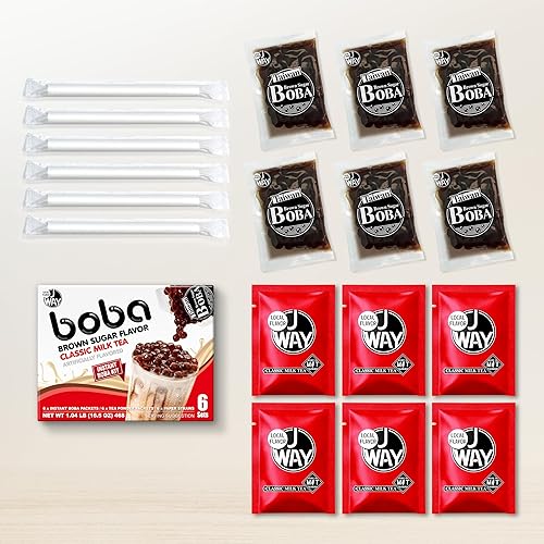 Miniatura 8 de J WAY Instant Boba Bubble Pearl - Juego de té de leche con auténtica tapioca Boba y azúcar moreno listo en menos de un minuto popotes de papel