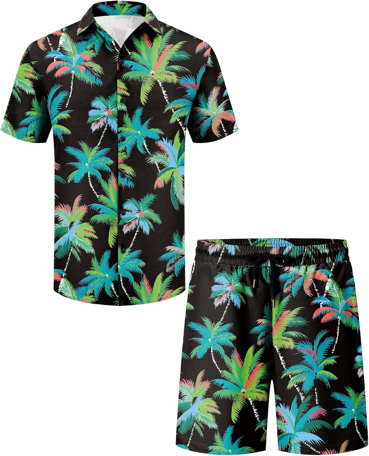 LecGee Mens Coconut Tree Hawaiian Sets Casual Short Sleeve Button Down Shirts Shorts 2 Piece Outfits Summer Tracksuit - Image 4