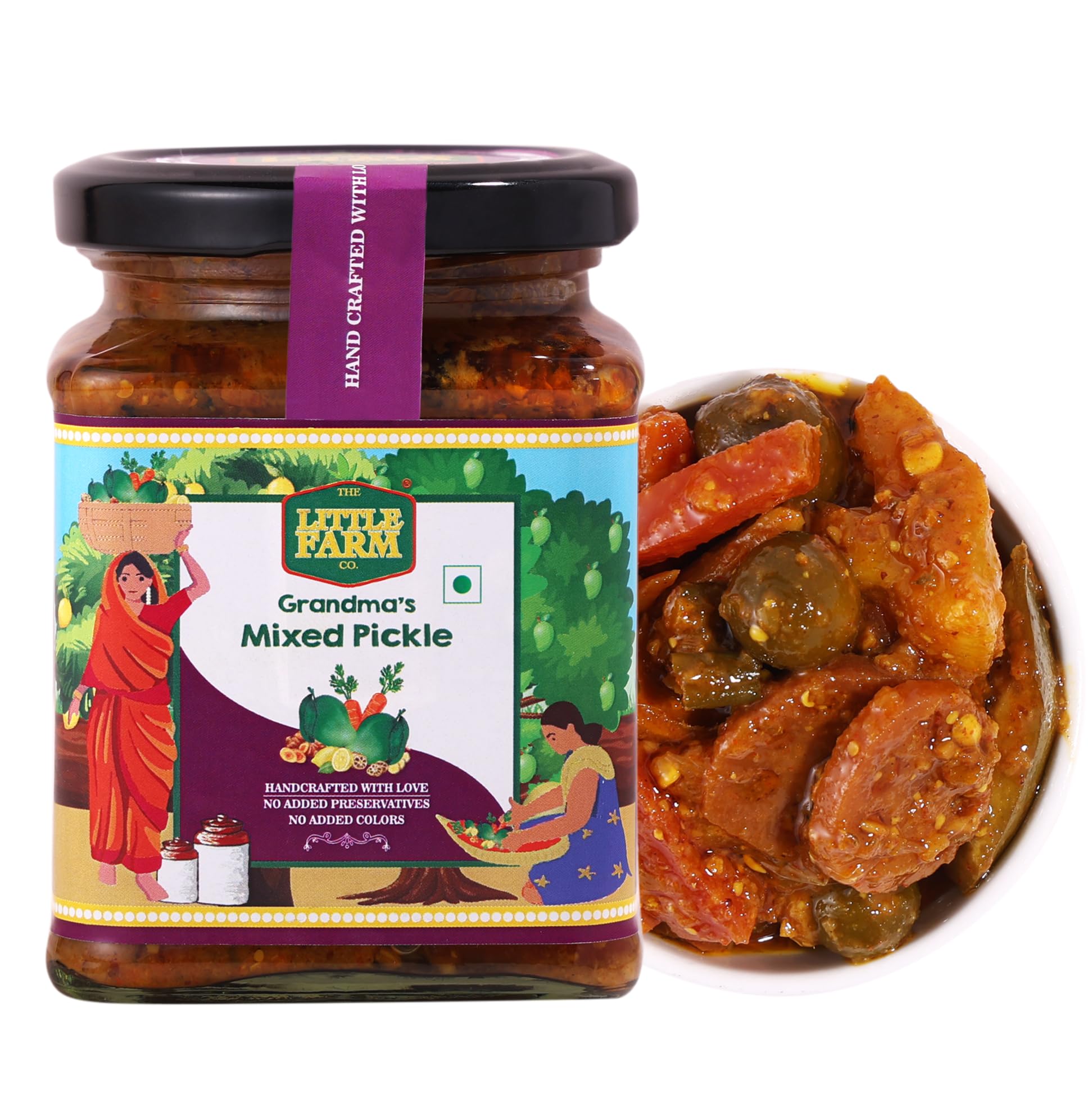THE LITTLE FARM CO Spicy & Tangy Mixed Pickle (250g), Perfect Blend of 7 Farm-Fresh seasonal Vegetables | No Added Colors & Preservatives | Traditional Indian Mix Achar in Cold Pressed Mustard Oil-image-30