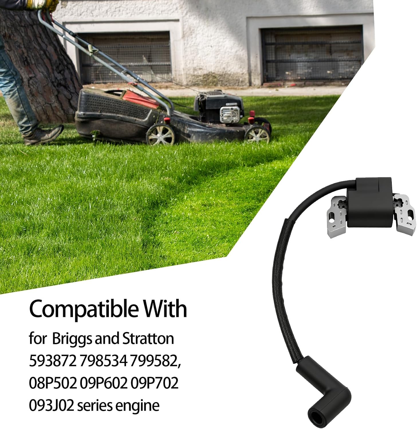 593872 Ignition Coil and Spark Plug Kit for Briggs and Stratton 593381 799582 Magneto Armature 08P502 09P602 09P702 Lawn Mower Engine