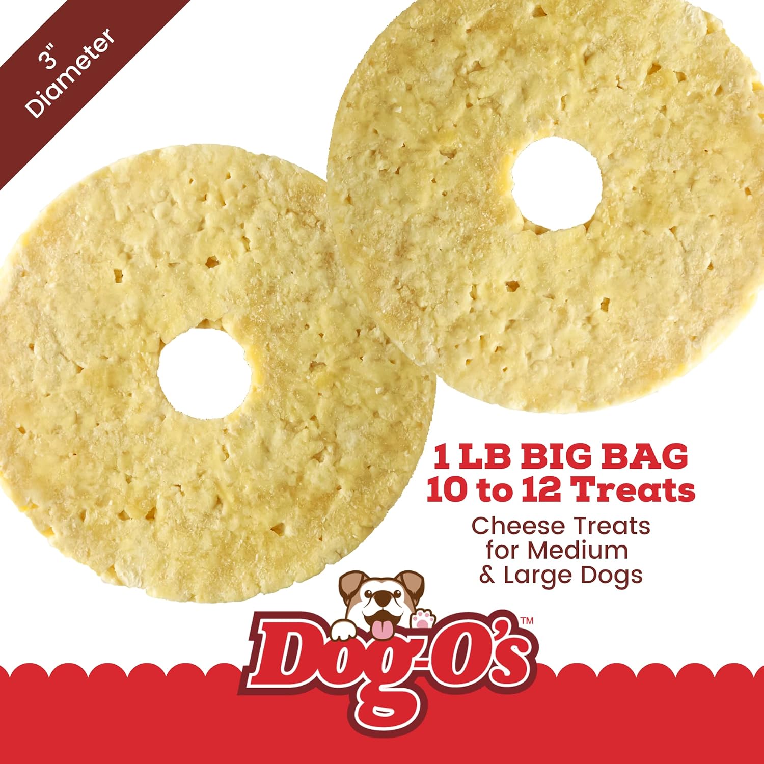 Dog-O’s Cheesy Chompers, All Natural, Made in the USA, Grain Free, Real Cheese Treats for Medium & Large Dogs (16 oz Bulk Pack of 10 to 12 Crunchy Treats)