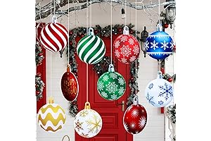 10 Pieces Large Size 7" Round Waterproof Outdoor Christmas Ornaments with Silver Cord