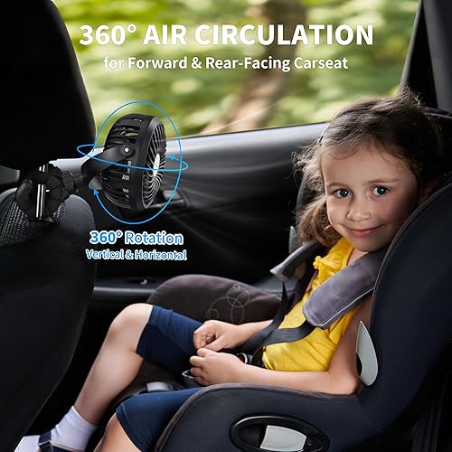 Miniatura 18 de AMACOOL Ventilador de cochecito flexible con 3 velocidades y ventiladores personales giratorios de mano para asiento de automóvil, cuna, bicicleta,