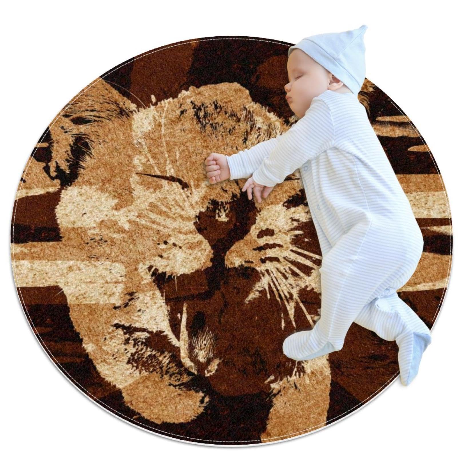 Tapis chat marron et camomille pour chambre d'enfant douillette