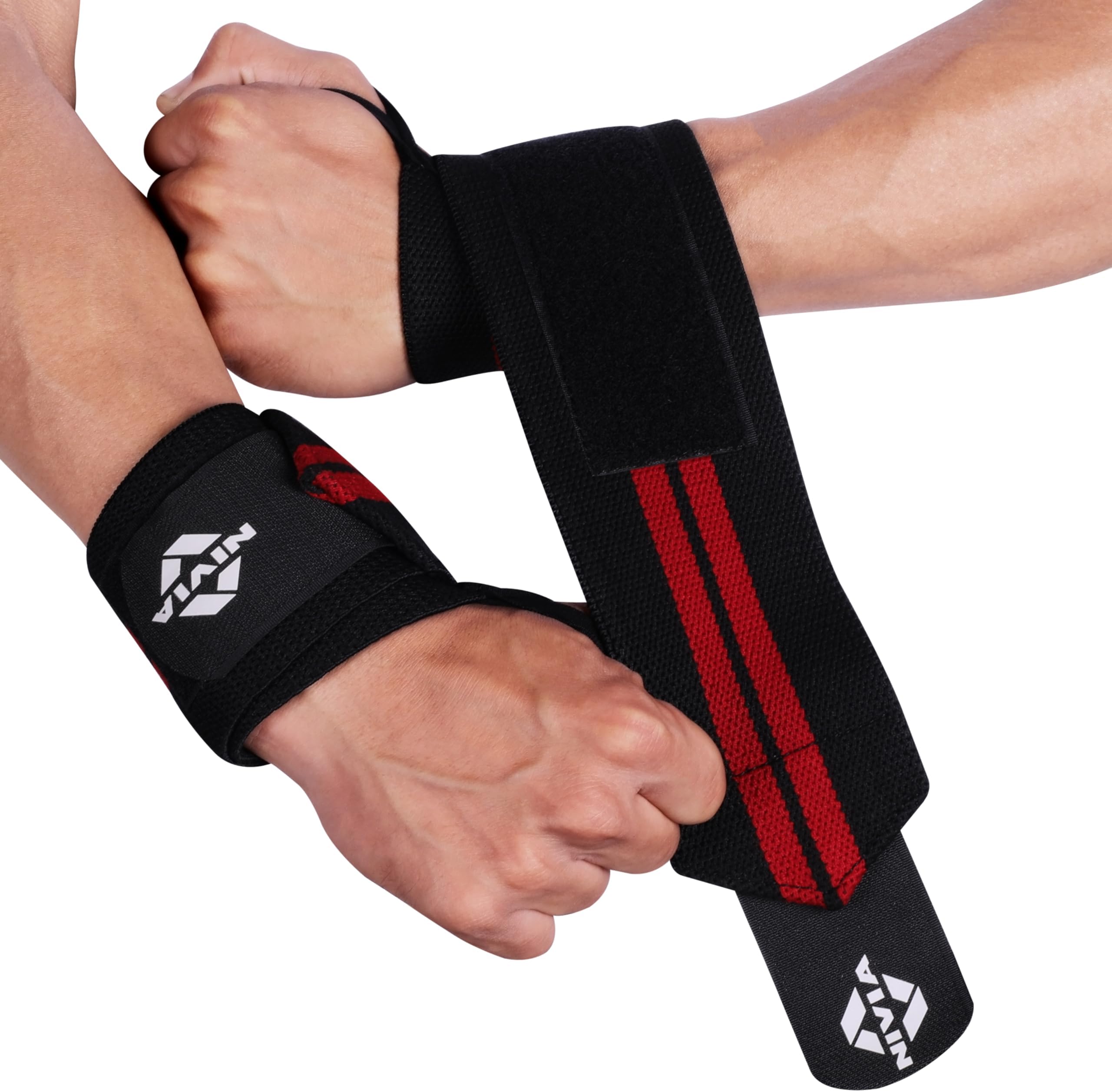 Wrist Support for gym workout wrist band for gym workout Wrist Supporter for Gym Straps for Men Compression Band for Gym, Fitness, Weightlifting & Sports Injury Protection (Black/Red) 1 pair