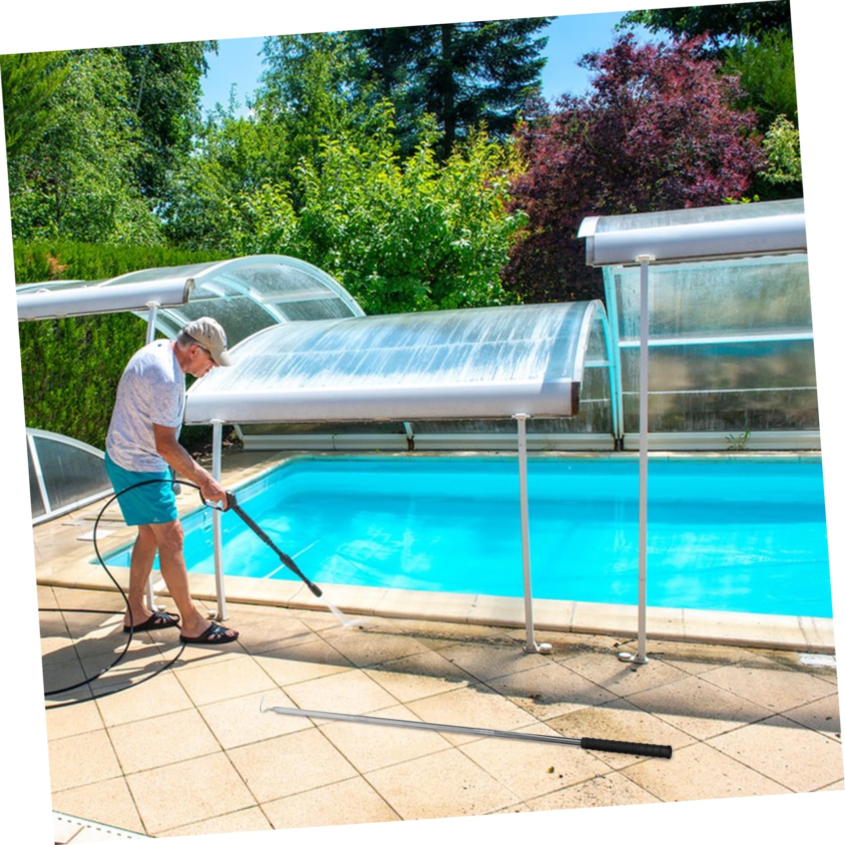 Yardwe Gancho De Acero Inoxidable Para Piscinas Con Mango Extensible Herramienta De Elevación Para Cesta De Skimmer Accesorio Multifuncional Para Limpieza De Equipos De Piscina
