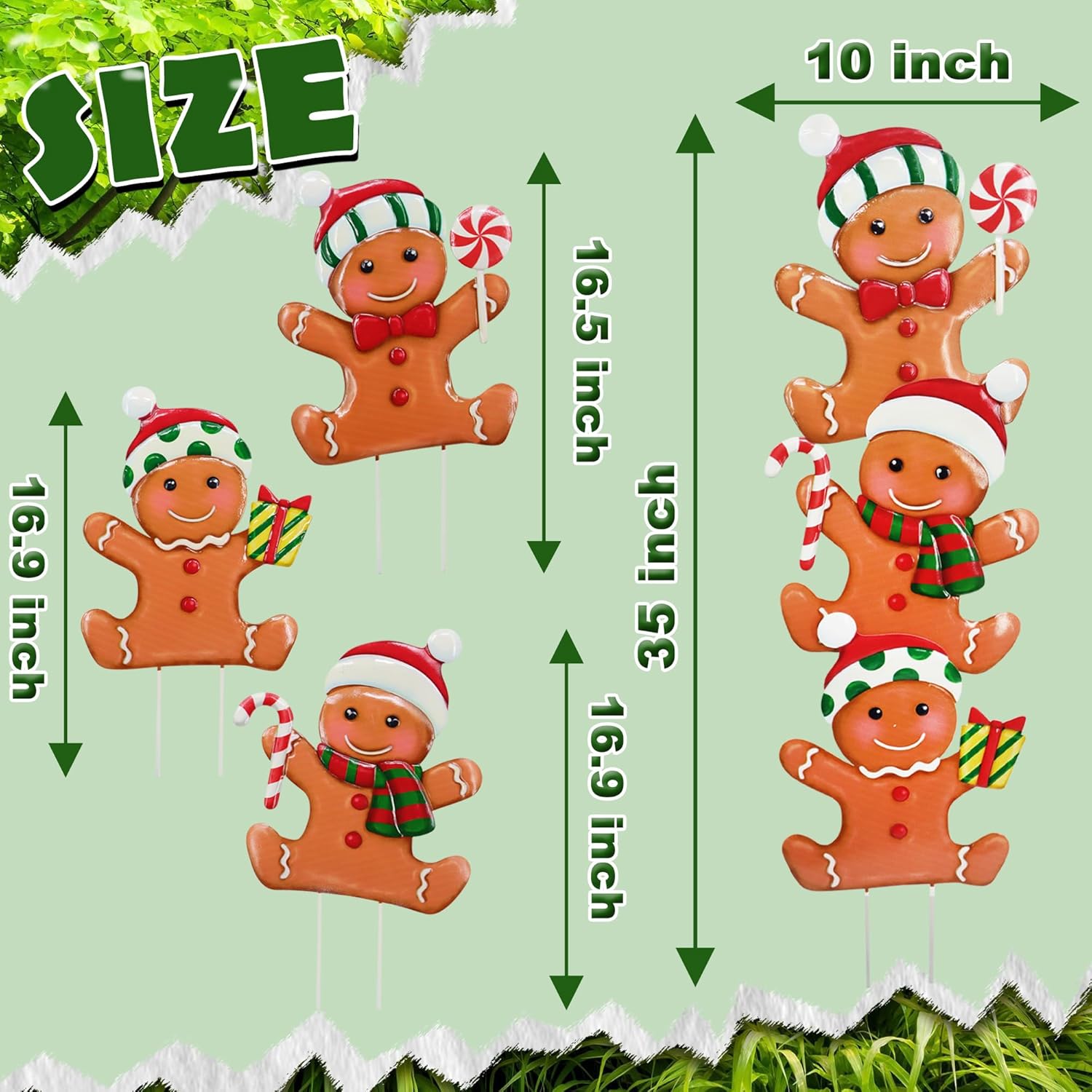 Cute Gingerbread Christmas Decorations Outdoor, Metal Christmas Decor Garden Art, Detachable 3 pcs Gingerbreads Stakes Lawn Ornaments, Christma Gnomes Yard Art Decorations Gift Porch Outside