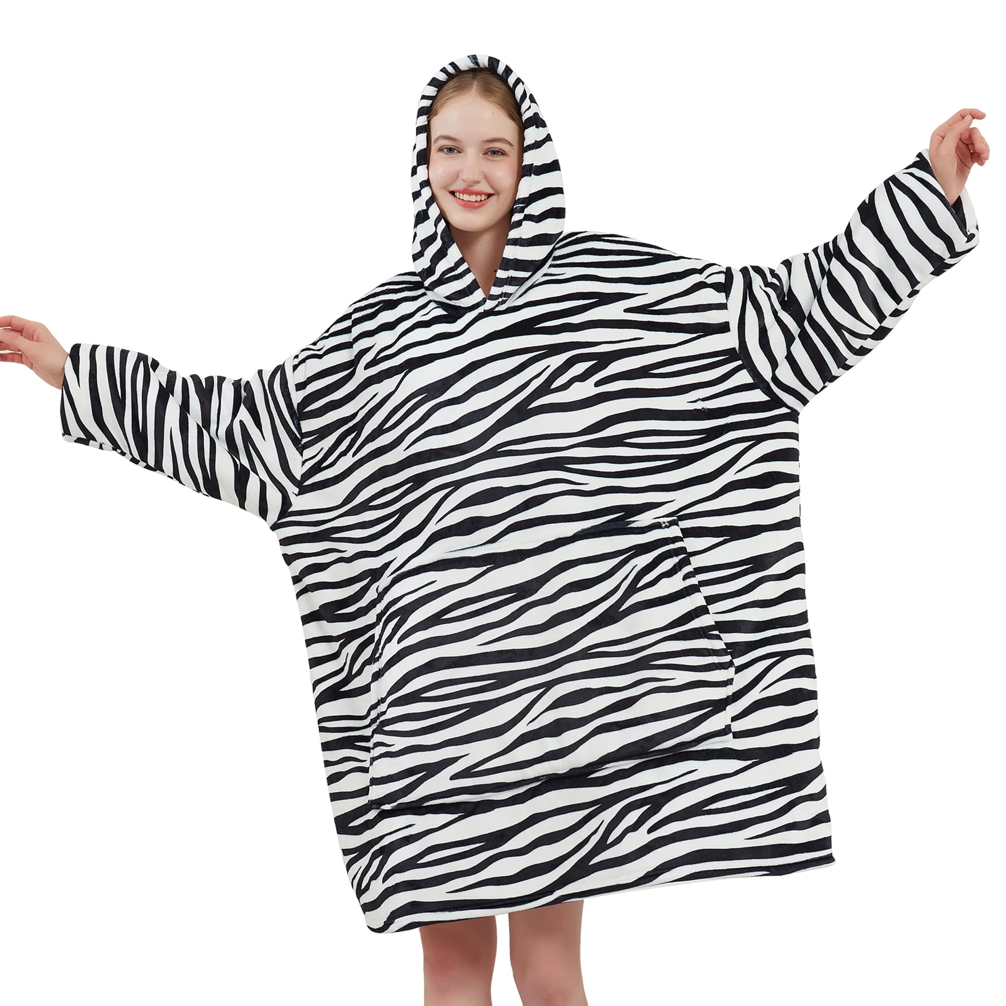 softan Felpa con cappuccio, in pile Sherpa oversize, per donne e uomini, super calda e morbida, in flanella, regalo con tasca gigante