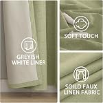 Yakamok Sage Rideaux de lin vert 100% Blackout 84 Inches Long,Room Darkening Rideaux Texturés pour Salon Thermal Grommet Chambre Rideaux 2 Panneaux avec liner blanc grisâtre
