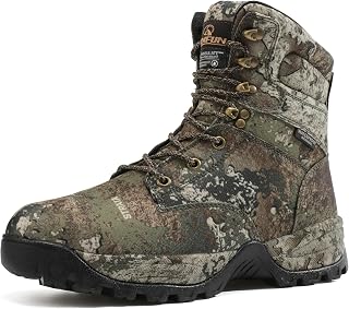 RRUNFUN Men's 7" Waterproof Hunting Boots - Lightweight 200g Thinsulate Insulated, Non-Slip Strata Camo Hiking Boots