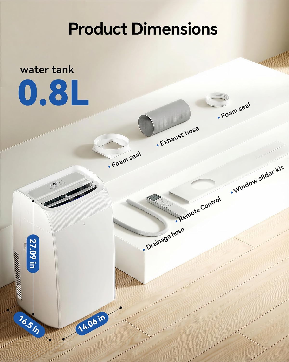 14,000 BTU Portable Air Conditioners,4 Modes Portable Ac Units Cools Up to 750 Sq.Ft,Dehumidifier,Fan,With Remote Control,LED Display, Window Mounting Kit,Suitable for Bedroom,Living Room,Office