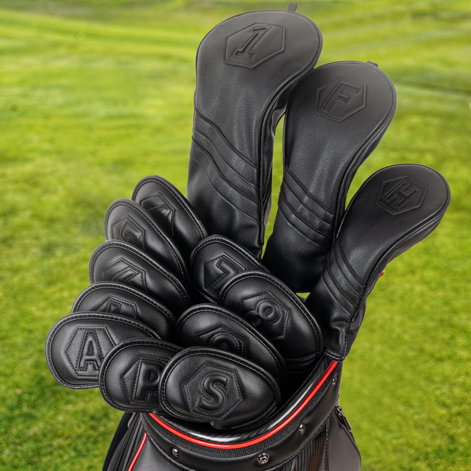 Golf Club Head Covers Irons/1FH/Driver/Fairway/Hybrid/Putter Black PU Leather