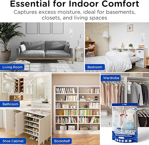Miniatura 7 de W&E Choice Bolsa colgante absorbente de humedad para tu armario, bolsas deshumidificadoras para baño, paquetes de humedad sin fragancia, paquete de
