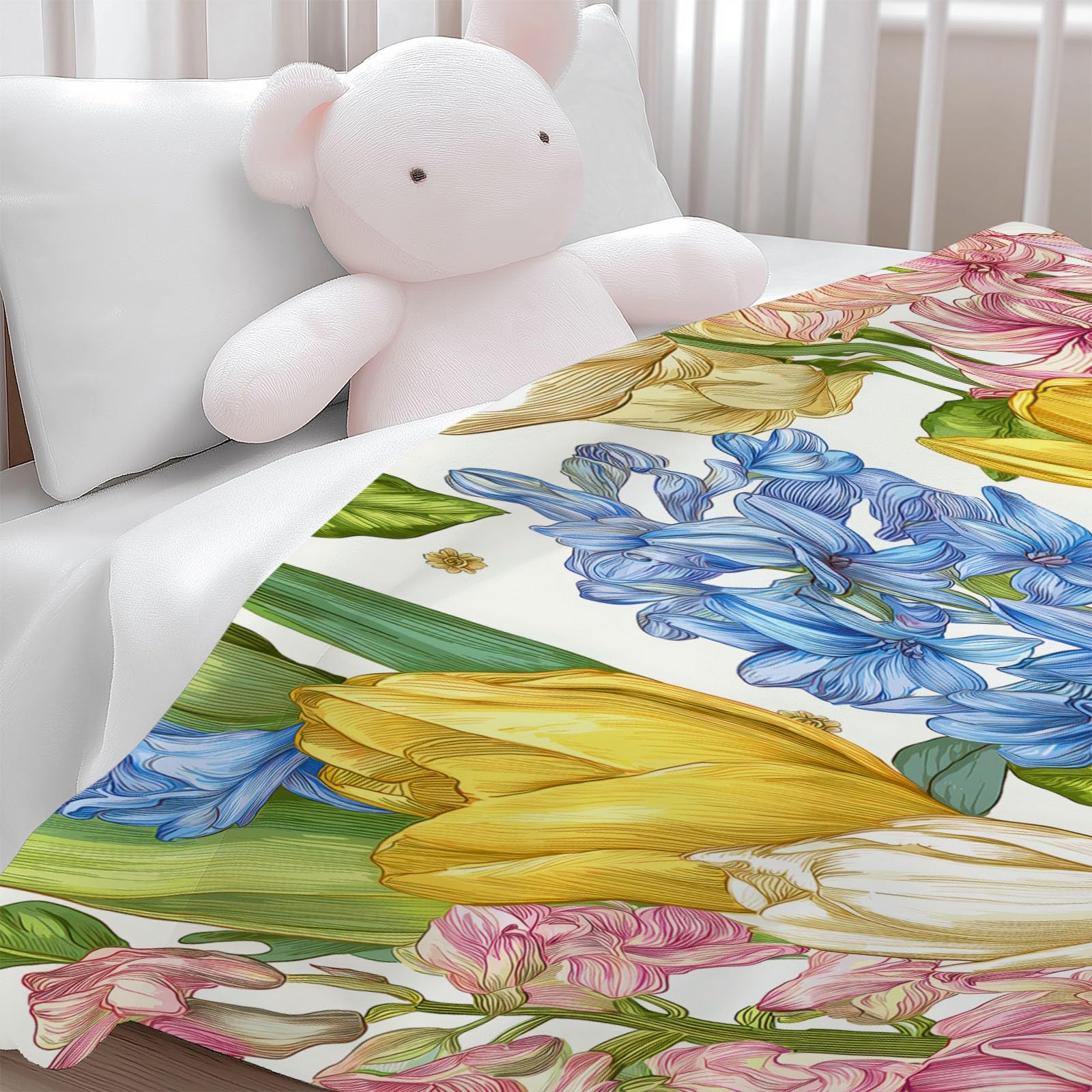 Genérico Amarillo Manta de Franela Polar, 220 x 240 cm Manta Cálida de Invierno, Suave, Esponjosa y Cálida con Estampado Retro Flores Hojas Vitalidad - Manta para Cama Colcha y Sofá