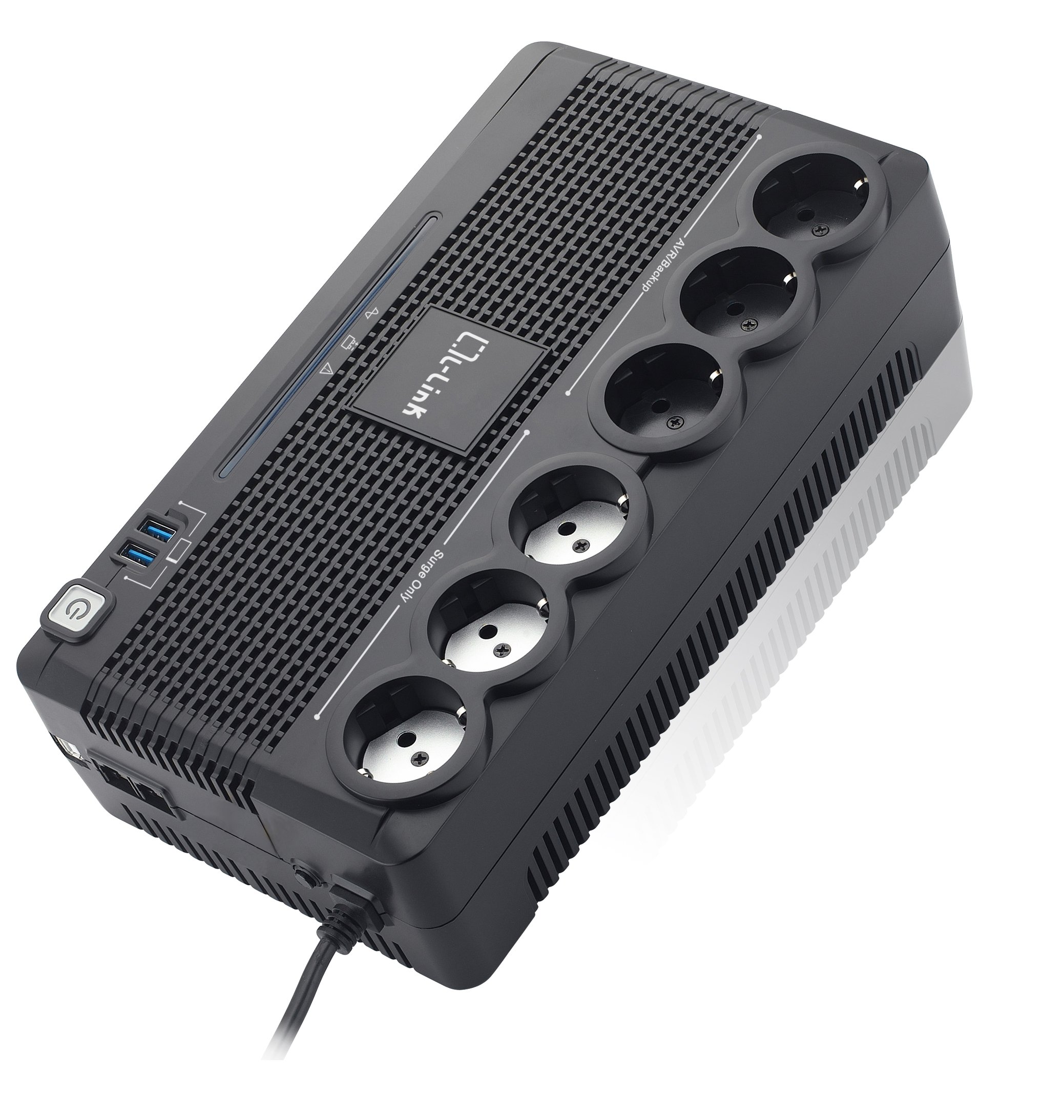 L-LINK sistema de Alimentación ininterrumpida SAI 6 salidas Schuko, SAI para PC con Potencia 700VA, Protección Avanzada con Monitorización Inteligente y Función de Apagado sin Carga, Protección ADSL