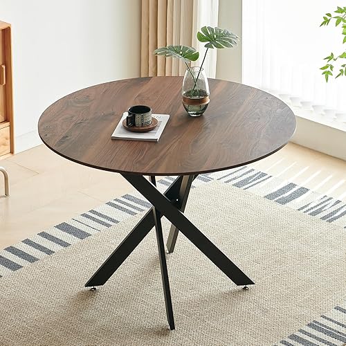 Miniatura 8 de Mesa redonda de mármol sintético blanco de 42 pulgadas para 4-6 personas, mesa moderna en forma de X de mediados de siglo para comedor, cocina, sala