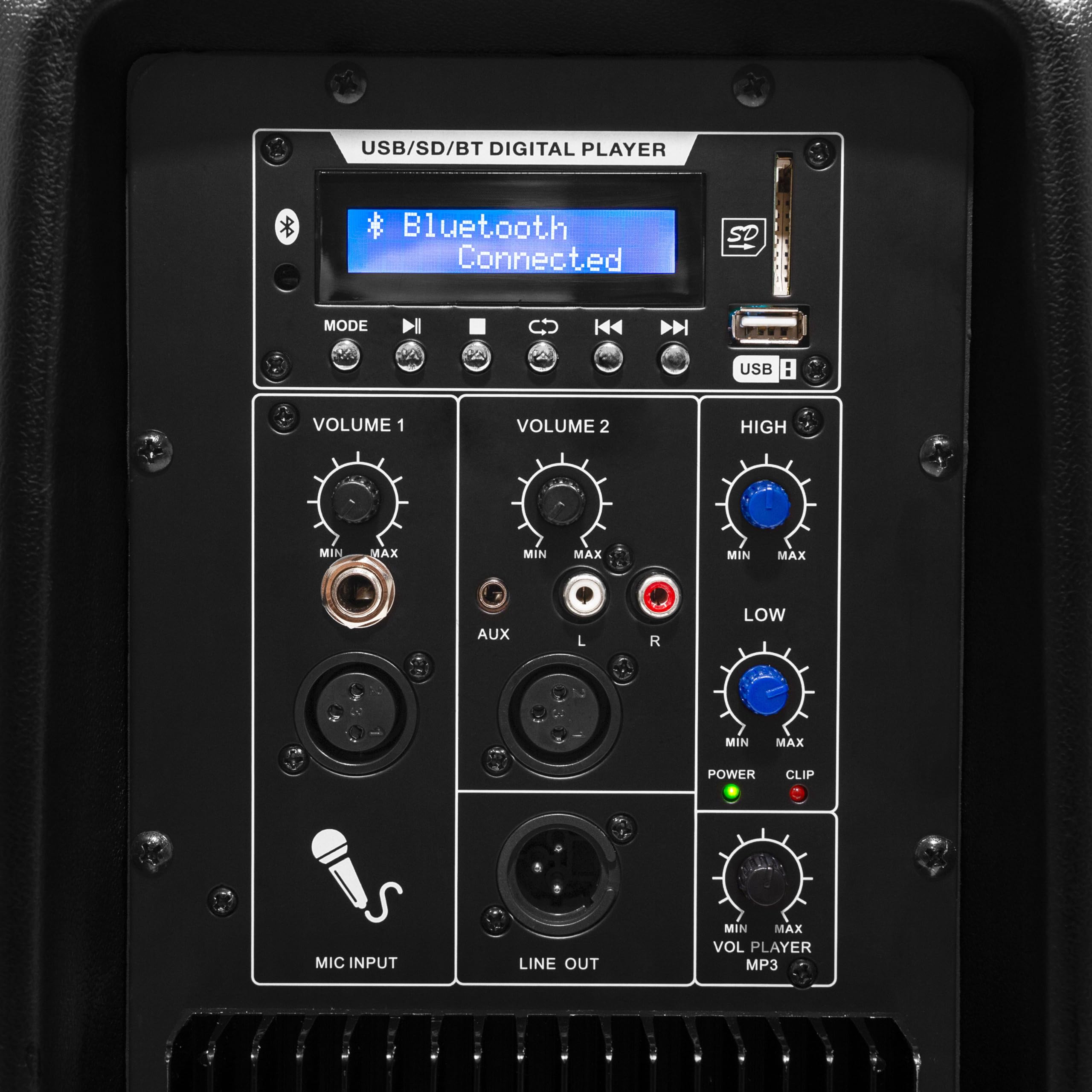 12 Zoll Active Lautsprecher schwarz 2-Wege Leistung 400 Watt drahtlose Bluetooth-Verbindung Mikrofon/Line-Eingang Solide ABS TWS Leistungsstark und vielseitig – ideal für DJ, Animation, Bühne.