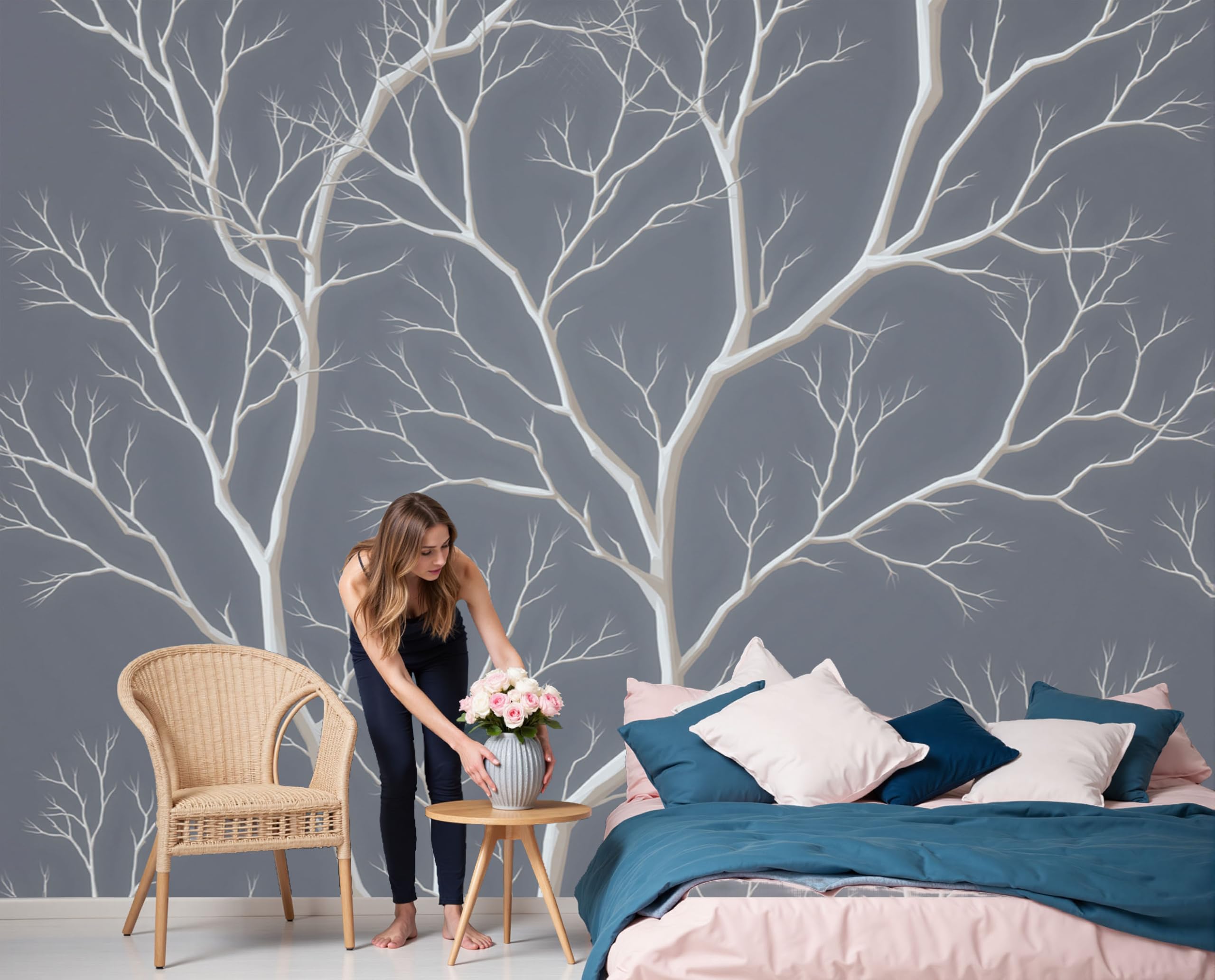 Papier Peint Panoramique Branche Botanique Nordique pour Salon Moderne 350x256