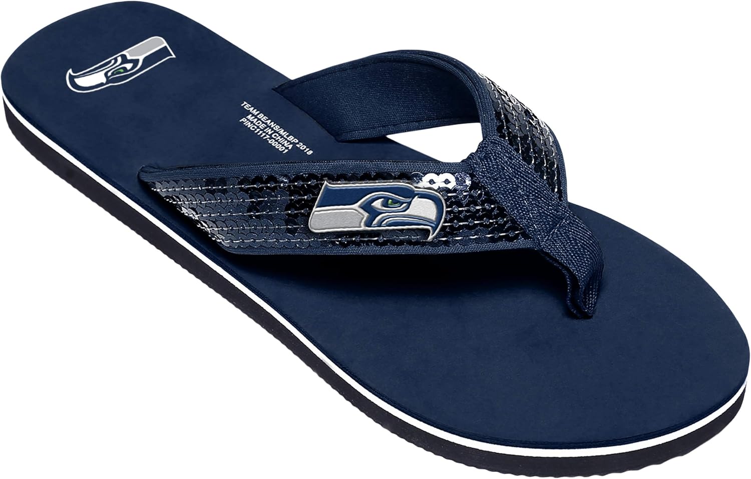 FOCO Womens NFL Team Logo Sequin Strap Sandals Flip Flops