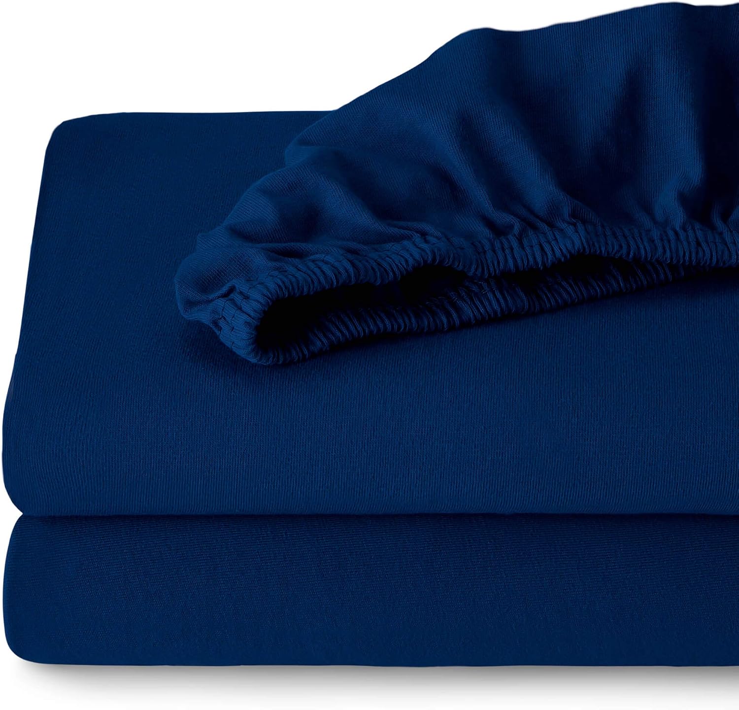 Bare Home 2 Twin XL Fitted 100% Cotton Ultra Soft Jersey Bottom Sheets – Breathable - Twin Extra Long - Deep Pocket (Twin XL, Dark Blue)