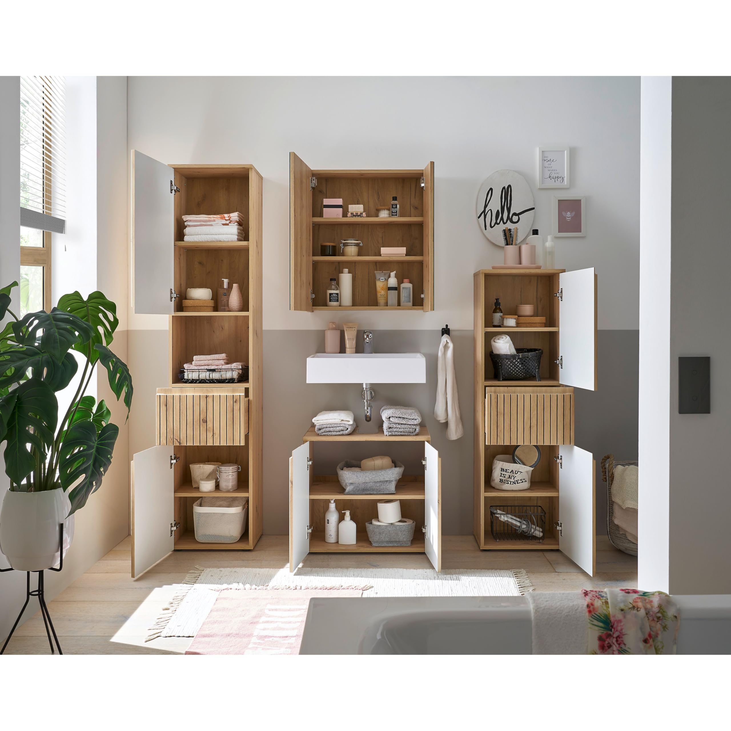 Stella Trading DEINE TANTE EMMA Volano, Effetto Rovere Artisan, Nero, Moderno Mobile TV con cassetto e Molto Spazio per Il Soggiorno, Legno, 155 cm