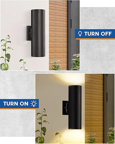 Miniatura 4 de TENGXIN Lámpara de pared para exteriores, paquete de 2 apliques de pared modernos para exteriores con cilindro de acero inoxidable, luz negra de