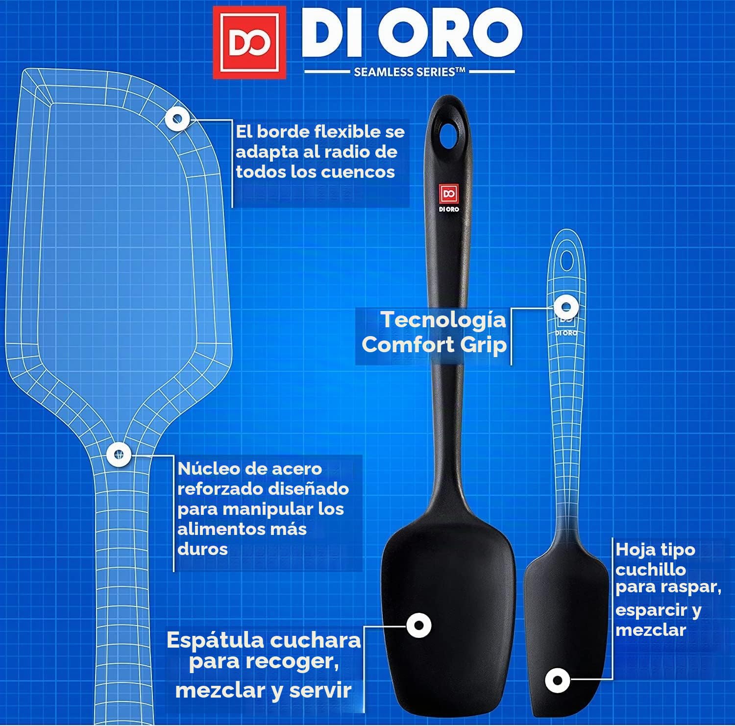 DI ORO® Espatulas Silicona Cocina - Espátulas de Silicona Resistente al Calor Hasta 315 °C - Utensilios de Cocina de Silicona sin BPA Antiadherentes - Set de 5 Espátulas para Hornear y Mezclar (Negra)