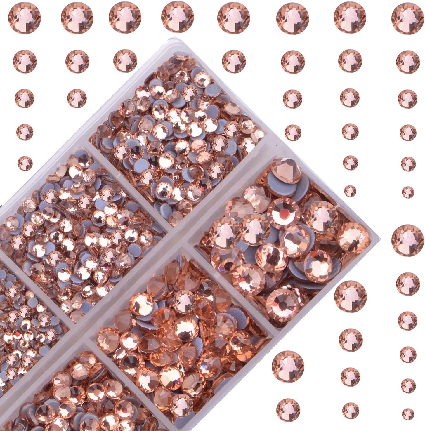 4000Pcs Mixed Size Hot Fix Round Crystals Gems Glass Stones Hotfix Flat Back Rhinestones (Champagne)