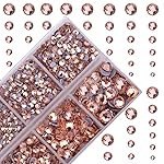 10000Pcs 2-Boxes Mixed Size Hot Fix Round Crystals Gems Glass Stones Hotfix Flat Back Rhinestones with Tweezers and Picking Pencil (Champagne)