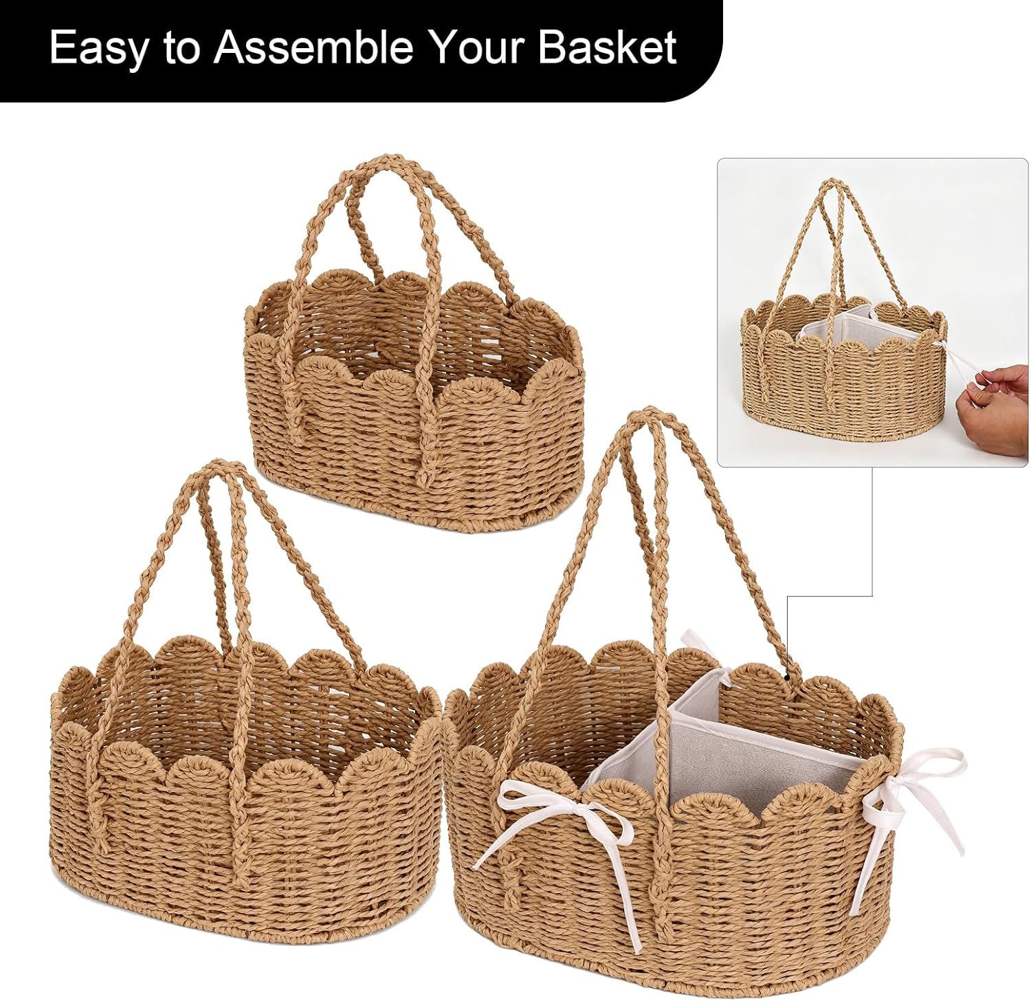 3 Set Wicker Diaper Caddy Organizer,Paper Rope Storage Baskets Nursery Bin