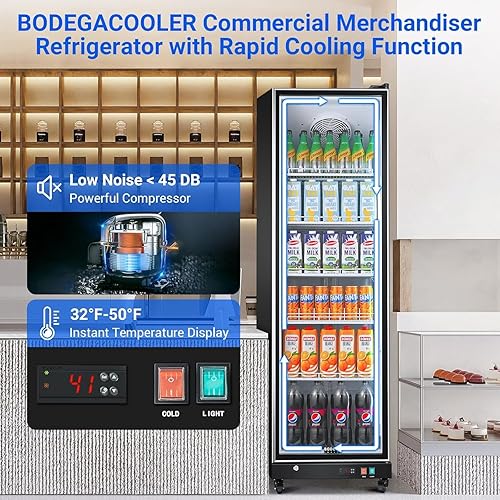 Miniatura 9 de BODEGA COOLER - Refrigerador comercial de bebidas con puerta de cristal, refrigerador de bebidas comerciales de 12.5 pies cúbicos, enfriador