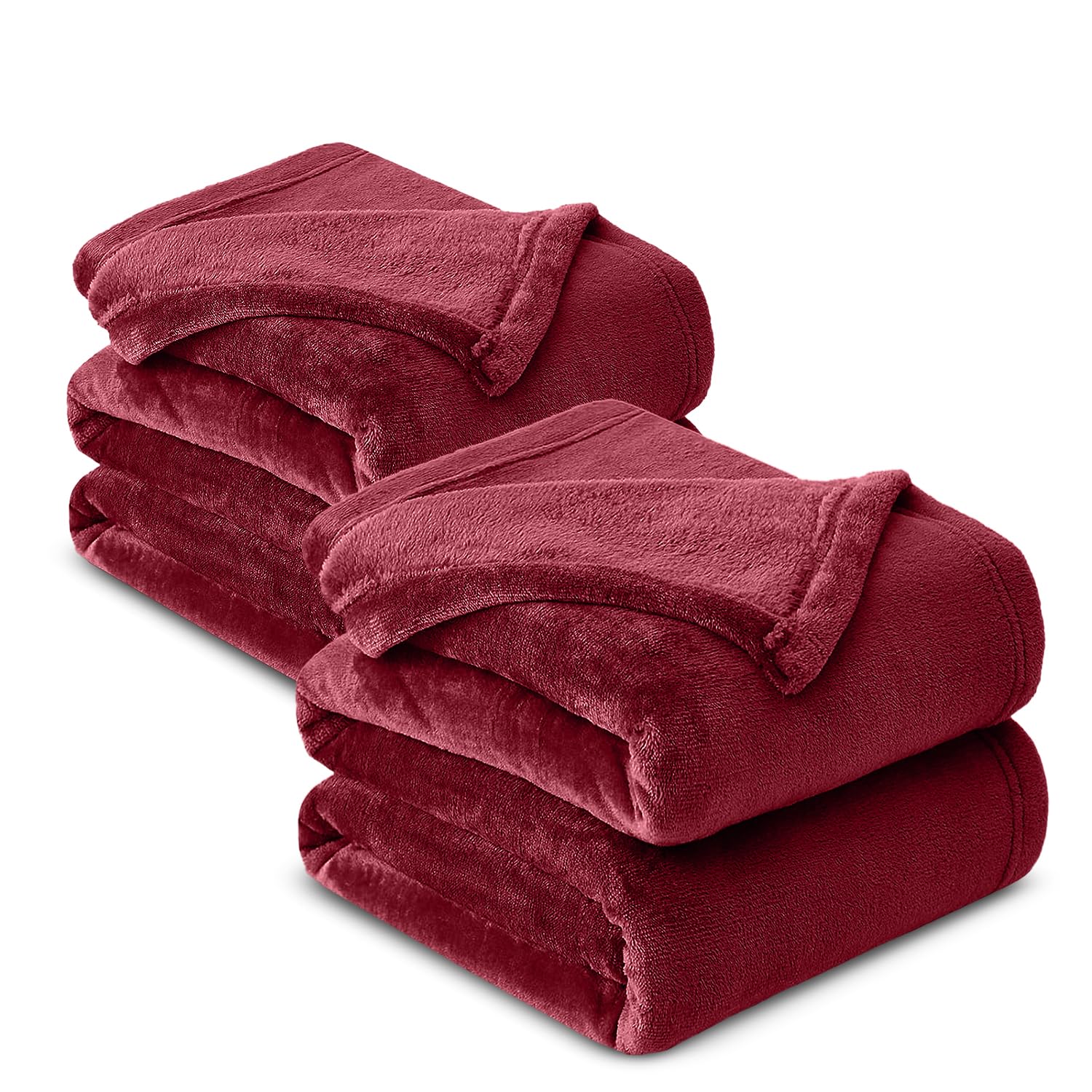 Hafaa Fleece Blanket Throws for Sofa 2 Pack - Fluffy Soft Warm Versatile Cosy Throw Blankets for Couch/Bed Double/Twin Size Burgundy, 150x200cm