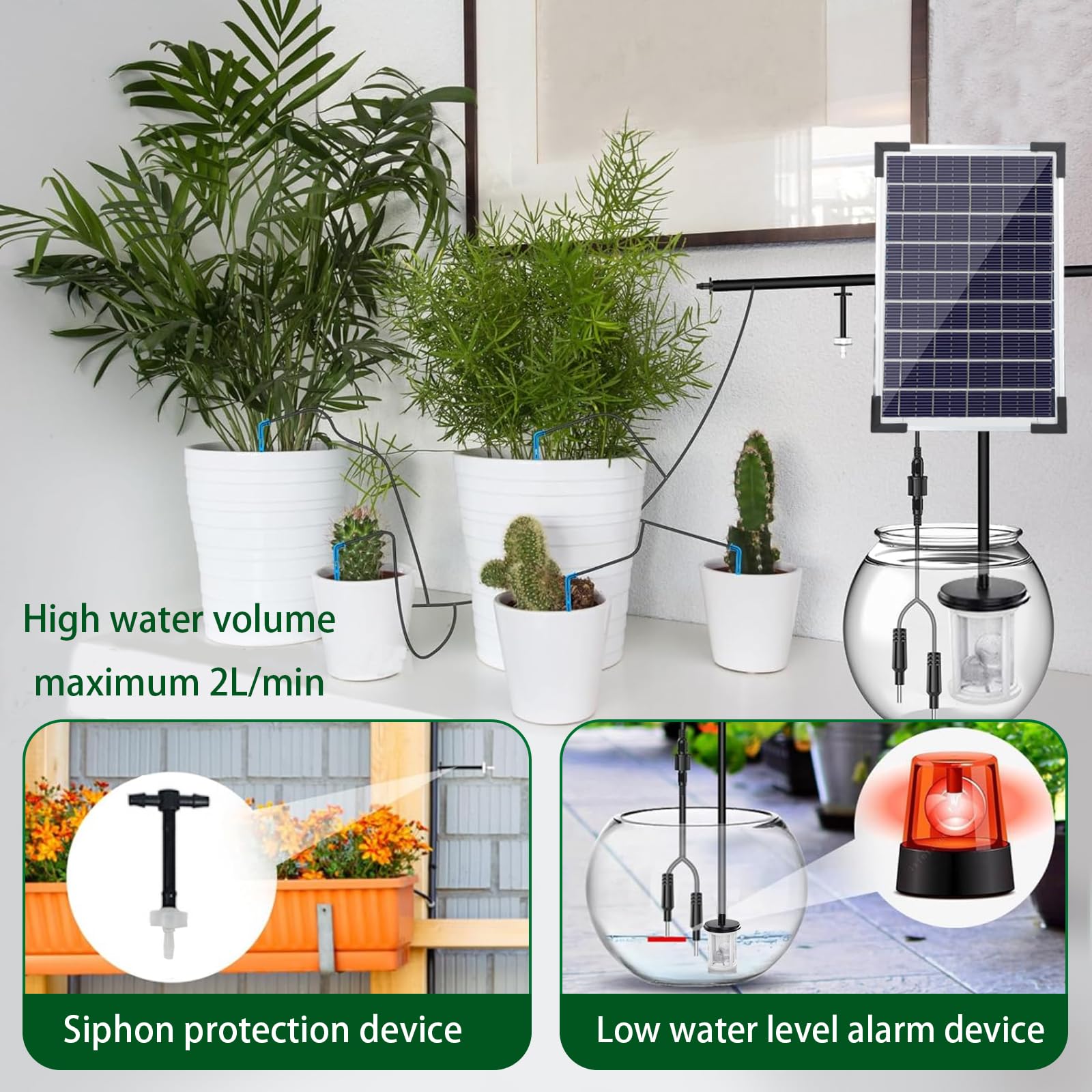jardín por goteo sistema de riego solar, 5W automático solar por goteo Kit sistema de riego, dispositivo de riego de plantas en modo temporizador