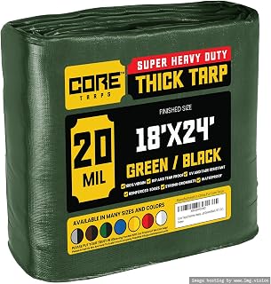 Core Tarps Extreme Heavy Duty 20 Mil Tarp Cover, Waterproof, UV Resistant, Rip and Tear Proof, Poly Tarpaulin with Reinforced Edges for Roof, Camping, Patio, Pool , Boat (Green/Black 18′ X 24′)