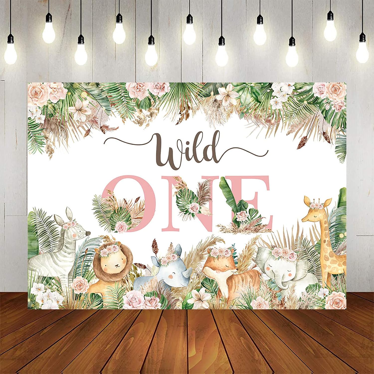 Avezano Girls Wild One Safari Backdrop Jungle Animals 1st Birthday Party Background Greenery Woodland Girls Party Decorations Backdrop Cake Table Photoshoot Banner (8x6ft)