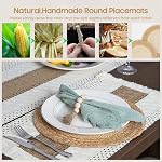 Handmade Boho Placemats Set of 6 - Natural Cotton Burlap and Water Straw Woven Combination Table Mats, Macrame Décor and Farmhouse Style Placemats, for Dining Table Kitchen