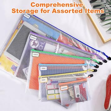 12PCS Mesh Zipper Pouch Bags: 6 Size Clear Zipper Pouches for Classroom