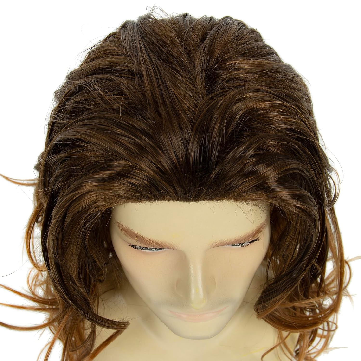 R REEWES FASHION HAIR Long Curly Synthetic Wig for Men Natural Daily Wear, Party, Halloween Cosplay (Brown)