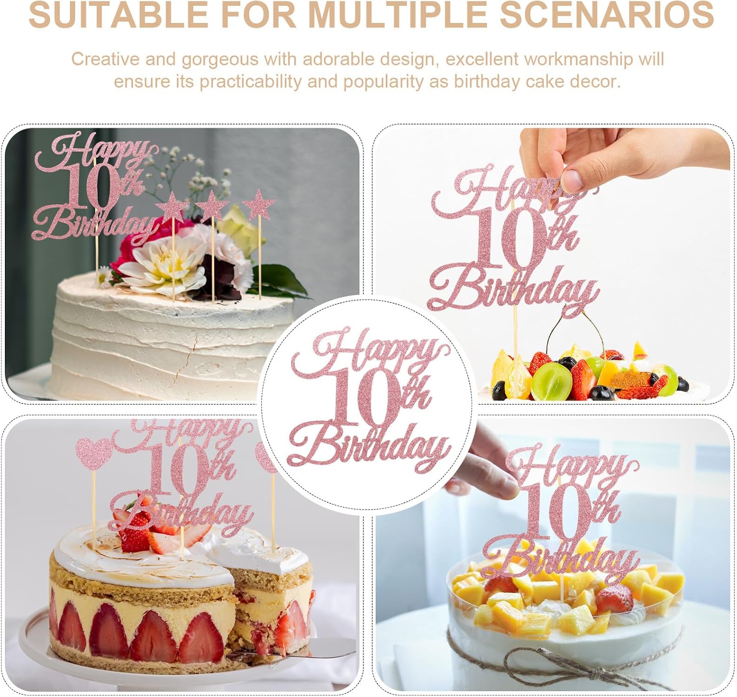 10 Sets Birthday Cake Picks and Cupcake Decoration Star and Heart Non-edible Cake Ornaments for 's Party Dessert Toppers Creative Decorative Inserts