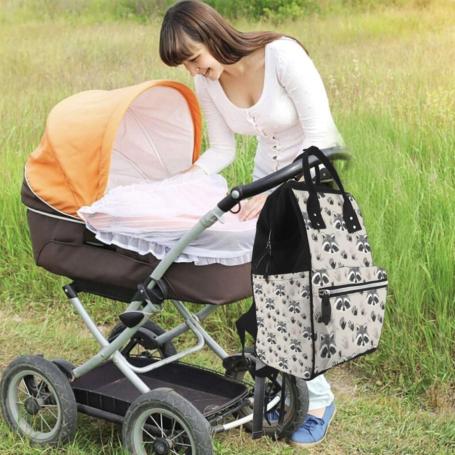 Baby Doll Diaper Bag Backpack - Cute Raccoon Print Mommy Bag, Tactical Infant Baby Backpack, Fashion Travel Hiking Toddler Tote Nursing Nappy Bags for Dad Mom Women Men