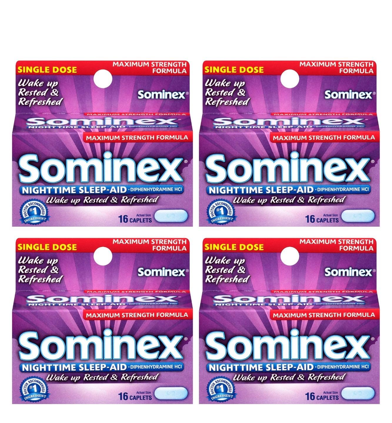 Sominex Nighttime Sleep-Aid Caplets, Maximum Strength, 16 ea (Pack of 4)